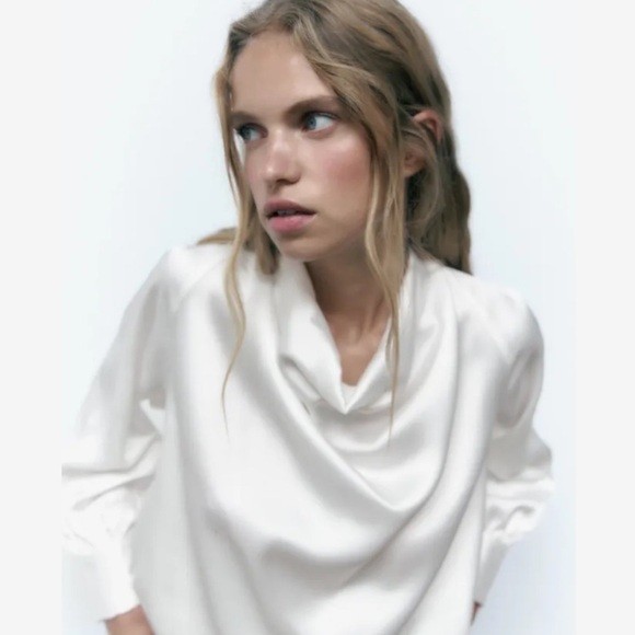 ZARA Flowy Collar Satin Effect Shirt NWT - Picture 2 of 8